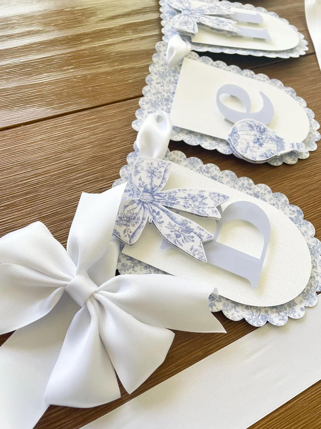 Blue Toile Banner With Bow and Hot Air Ballon ( White Ribbon) - Etsy | Etsy (US)