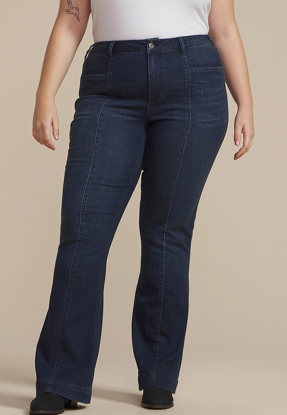 Plus Size Dark High Rise Seamed Flare Jean | Maurices