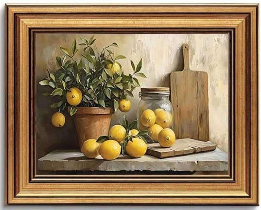 Framed Vintage Lemon Kitchen Canvas Wall Art Yellow lemon still life Painting Picture Wall Decor ... | Amazon (CA)