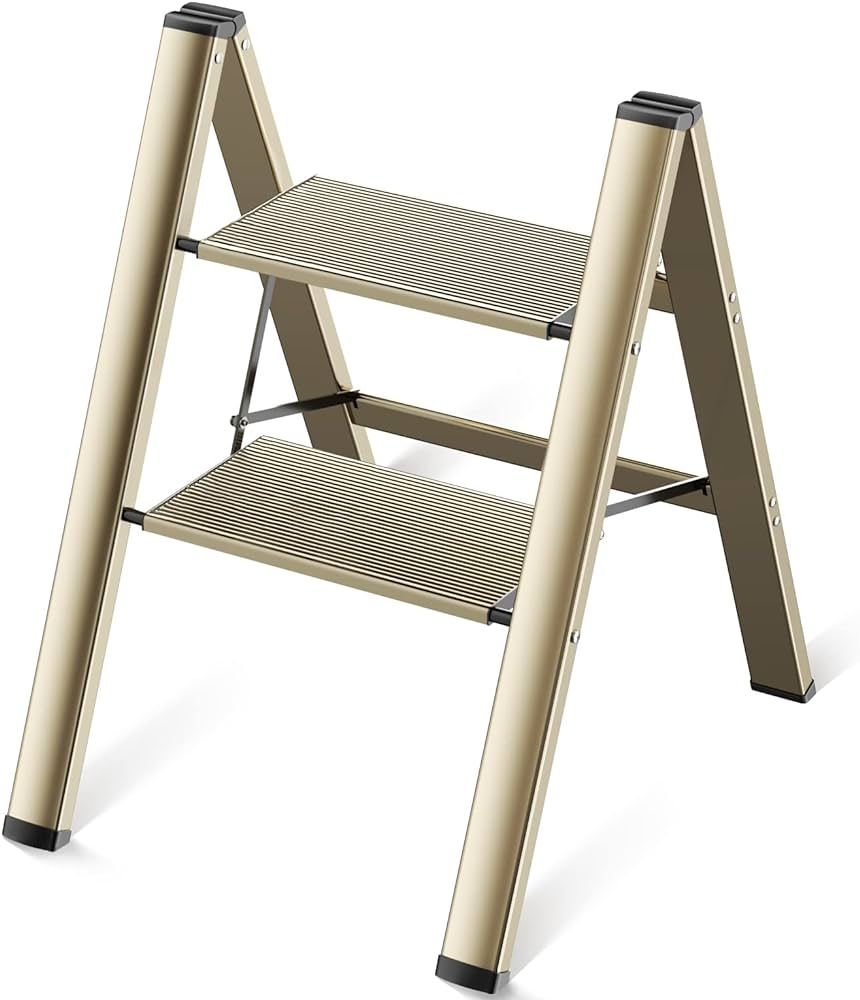 Step Ladder Folding 2 Step Stool Aluminium Anti-Slip Wide Pedal Portable Stepladder Storage Shelf... | Amazon (US)