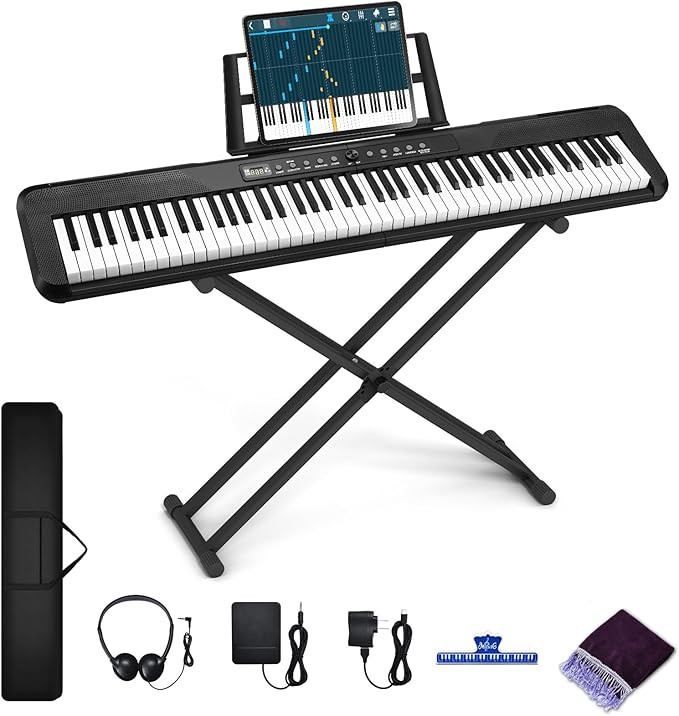 88 Key Keyboard Piano, Electronic Digital Piano with Music Stand, Power Supply, Sustain Pedal, St... | Amazon (US)