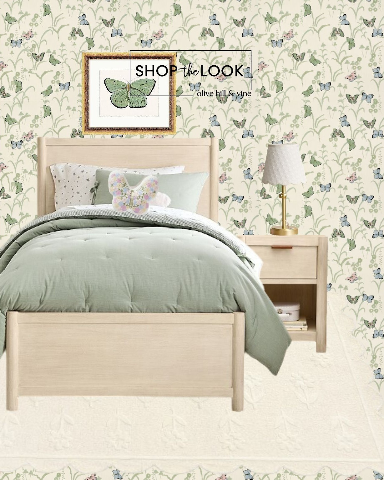 She’s all about butterflies and whimsy—this bedroom has us swooning. Blonde wood furniture with soft curves, garden-inspired wallpaper, scalloped details, pastel embroidery, and glow-in-the-dark stars? Yes, please. 🦋✨  

 

#LTKHome #LTKKids #LTKFamily