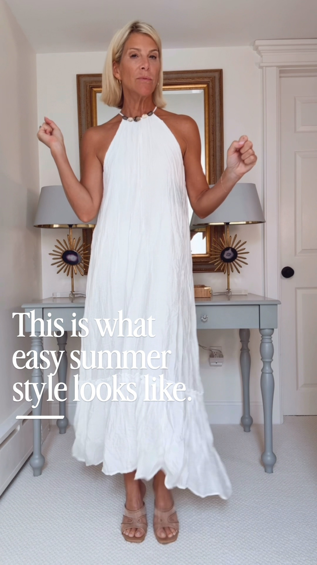 This flowing halter silhouette is effortless, comfortable, and elegant enough for everything from vacation dinners to brunch, bridal events, or warm summer evenings. Just add simple sandals, delicate jewelry, and a great bag, and you’re ready for almost any occasion.

👩‍💻 LTK PRO TIPS
❤️ Heart = Support my posts ;-)
🔖 Save = Keep this look for your next vacation or special event.
📋 Lists = Organize your favorite dresses in one place.
📲 Share = Send this to someone looking for the perfect white dress.
💬 Comment = Where would you wear this first?

#LTKOver40 #LTKootd #LTKTravel