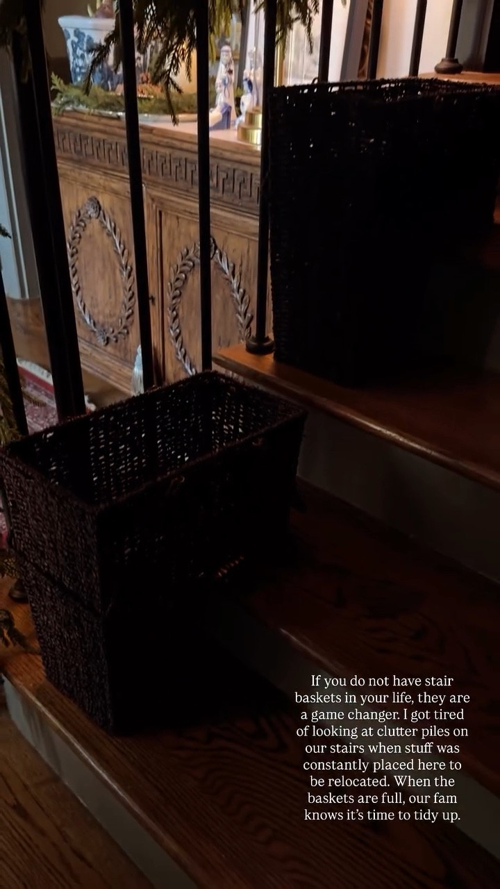 If you do not have stair baskets in your life, they are a game changer. I got tired of looking at clutter piles on our stairs when stuff was constantly placed here to be relocated. When the baskets are full, our fam knows it’s time to tidy up.

#LTKmomlife