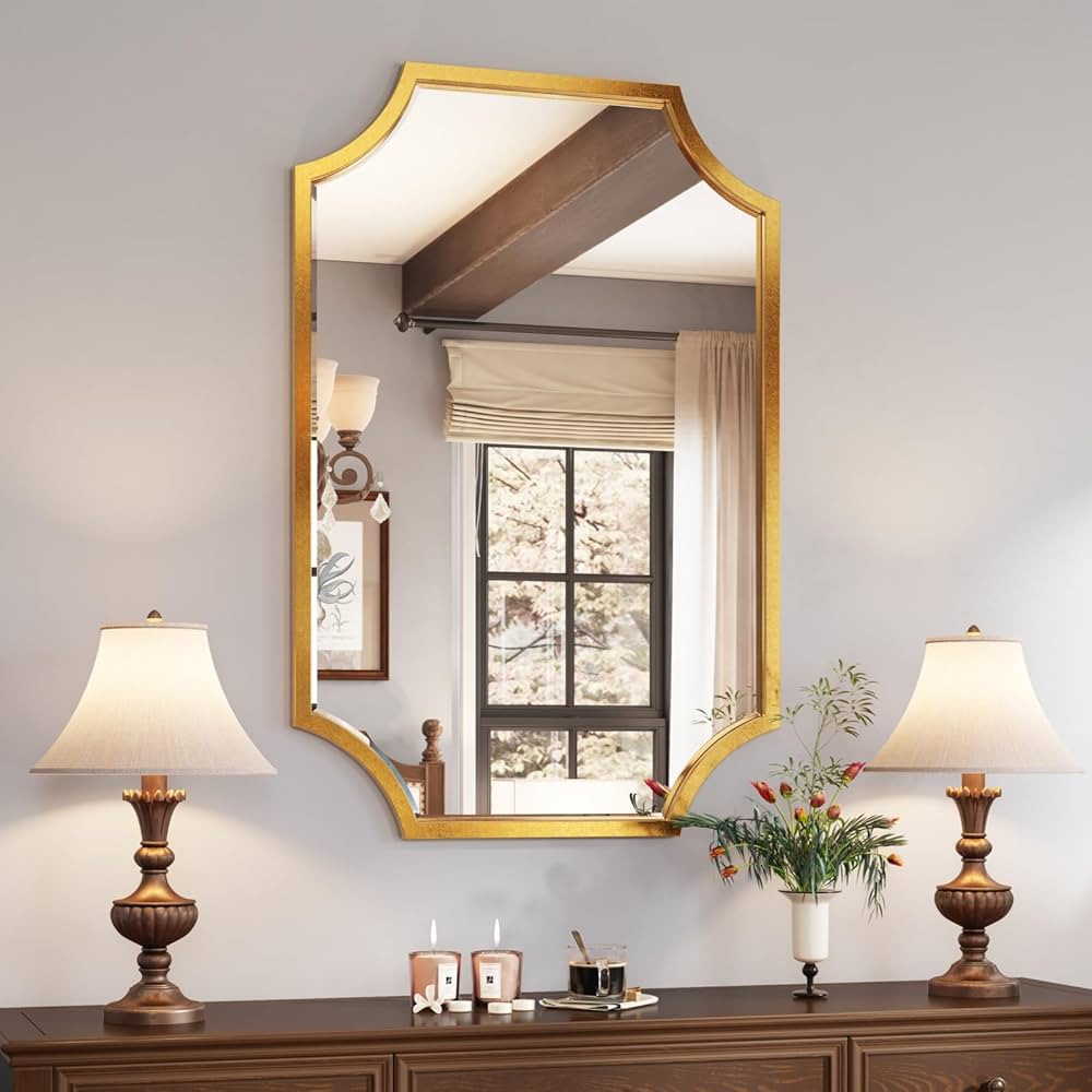 Kelly Miller 24"x36" Gold Mirror for Wall, Gold Scalloped Mirror Vanity Mirror Decorative Wall Mi... | Amazon (US)