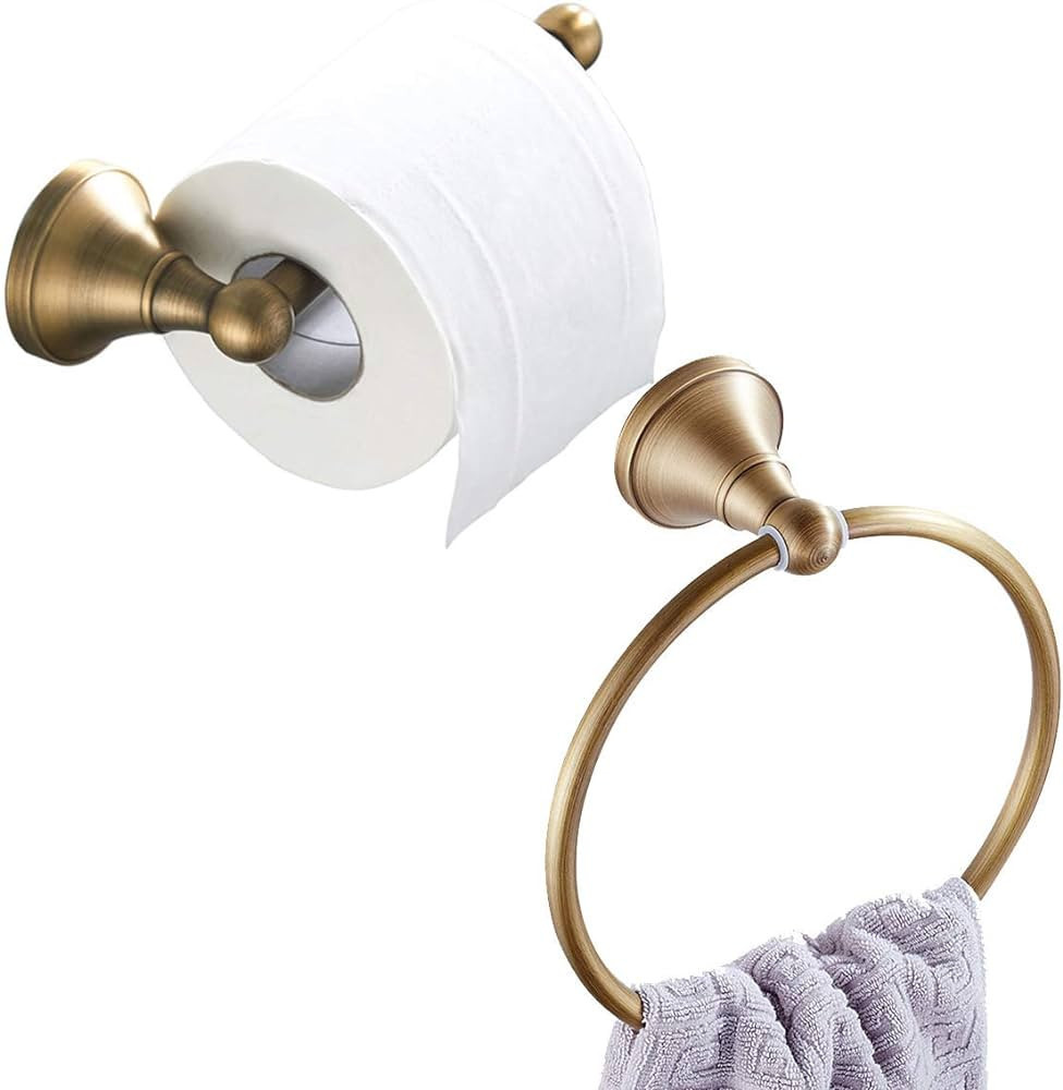 Flybath Toilet Paper Holder and Towel Ring Set Wall Mounted Antique Brass (Brushed Bronze) | Amazon (US)