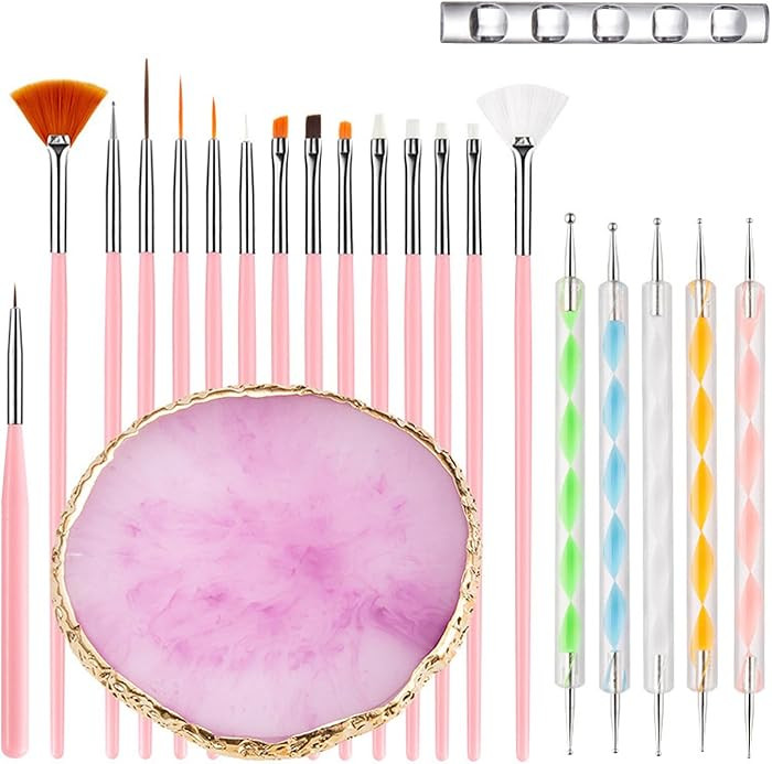 Nail Art Tools 22-piece Set, Resin Nail Art Palette, 2-way Acrylic Silicone Engraving Pen Dotting... | Amazon (US)