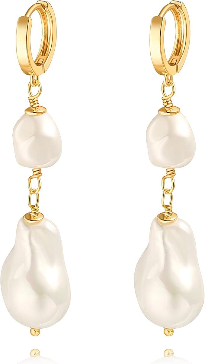 18K Gold Long Baroque Pearl Earrings Evil Eye Tassel Drop Dangle Earrings for Women Statement Sna... | Amazon (UK)