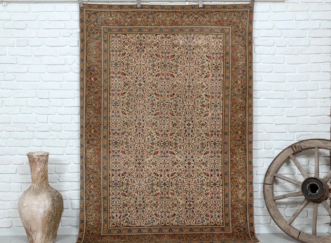 5x7 Vintage Rug, Turkish Rug, Beige - Brown Rug, Wool Anatolian Rug, Handmade Oushak Area Rug, Be... | Etsy (US)