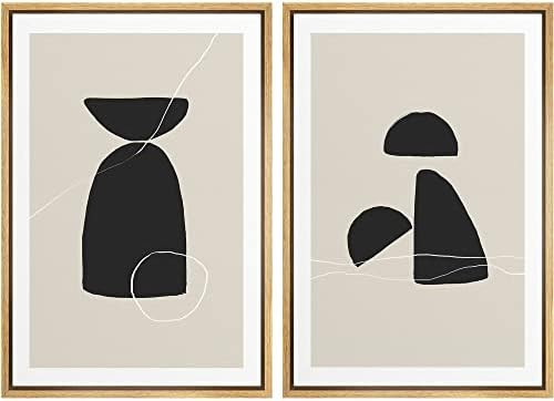 SIGNWIN Framed Canvas Print Wall Art Set Black Tan Mid-Century Figures Abstract Shapes Illustrations | Amazon (US)