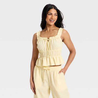 Women's Ruffle Seersucker Tie-Front Tank Top - Auden™ Yellow XS | Target