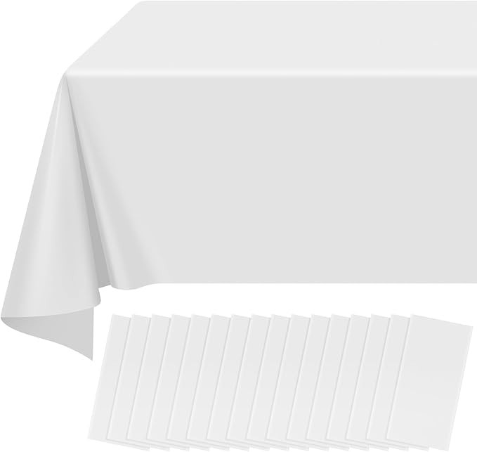 16 Pack White Plastic Tablecloth for Rectangle Tables, Premium Decorative White Disposable Table ... | Amazon (US)