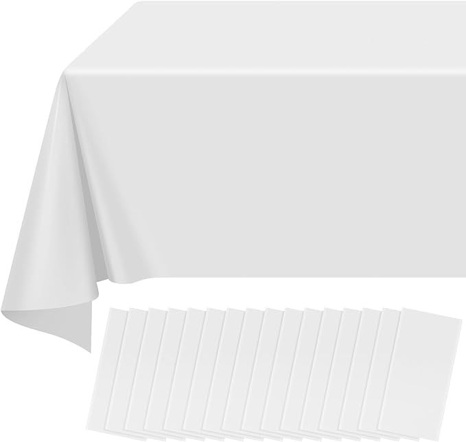 16 Pack White Plastic Tablecloth for Rectangle Tables, Premium Decorative White Disposable Table ... | Amazon (US)