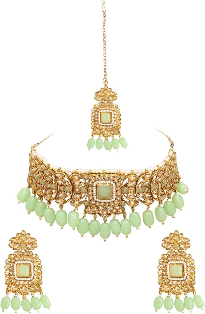 Bodha Traditional Indian Silver Plated Kundan Pearl Choker Bridal Necklace Combo Jewelry Set With... | Amazon (US)