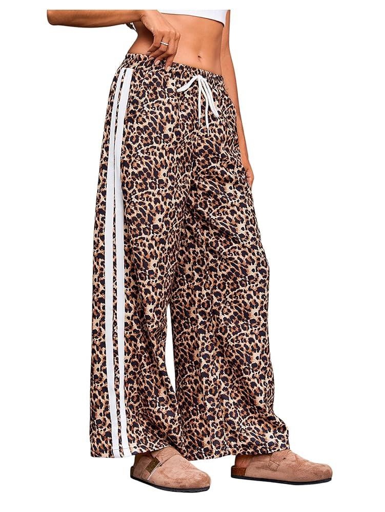 MakeMeChic Women's Women's Leopard Pants Side Stripe Cheetah Print Sweatpants Y2K Elastic Waist S... | Amazon (US)