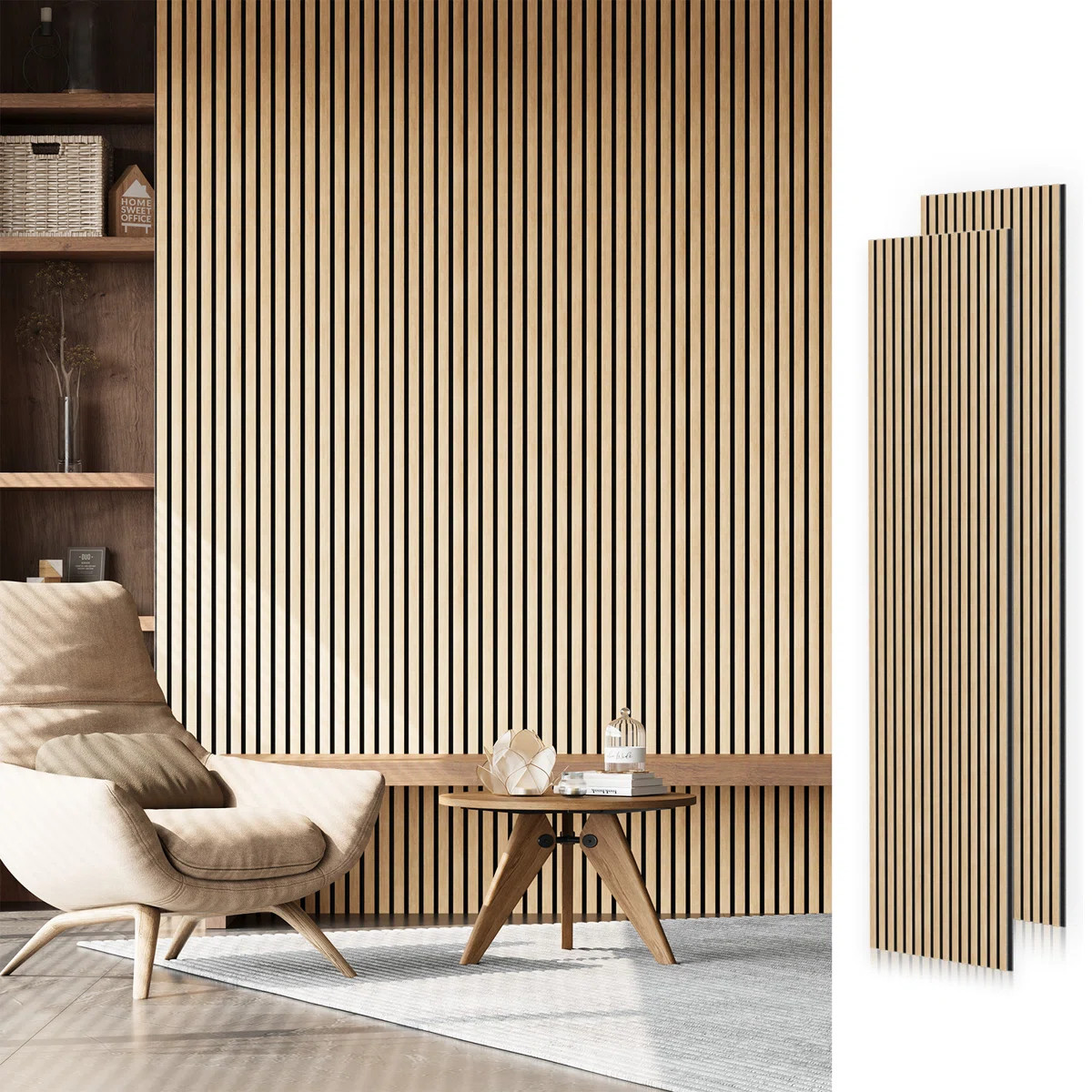 2pcs x "106 x 20.5" 3D Acoustic/Sound proof Wood Slat Wall Panels (set of 2/30.2 sq. ft.) | Wayfair North America