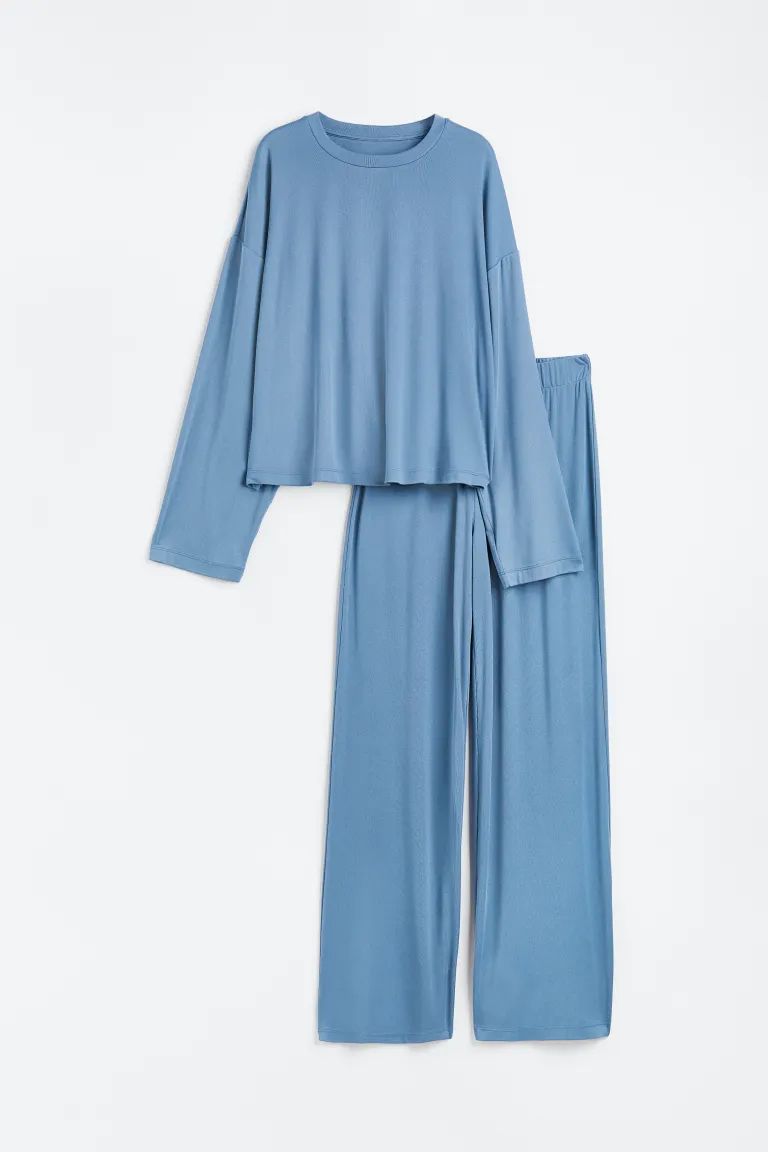 Pajama Top and Pants - Blue - Ladies | H&M US | H&M (US + CA)