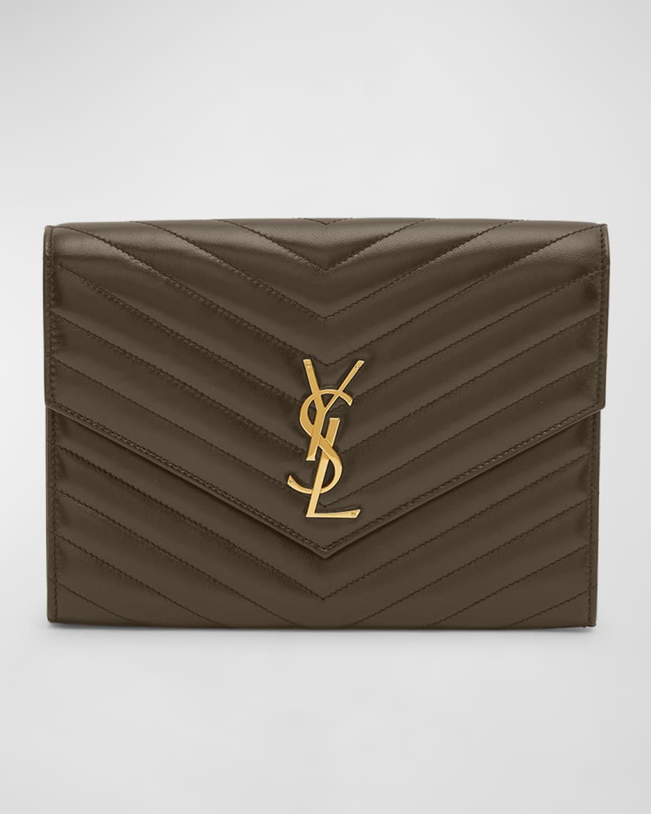 Saint Laurent YSL Monogram Flap Clutch Bag in Smooth Leather | Neiman Marcus