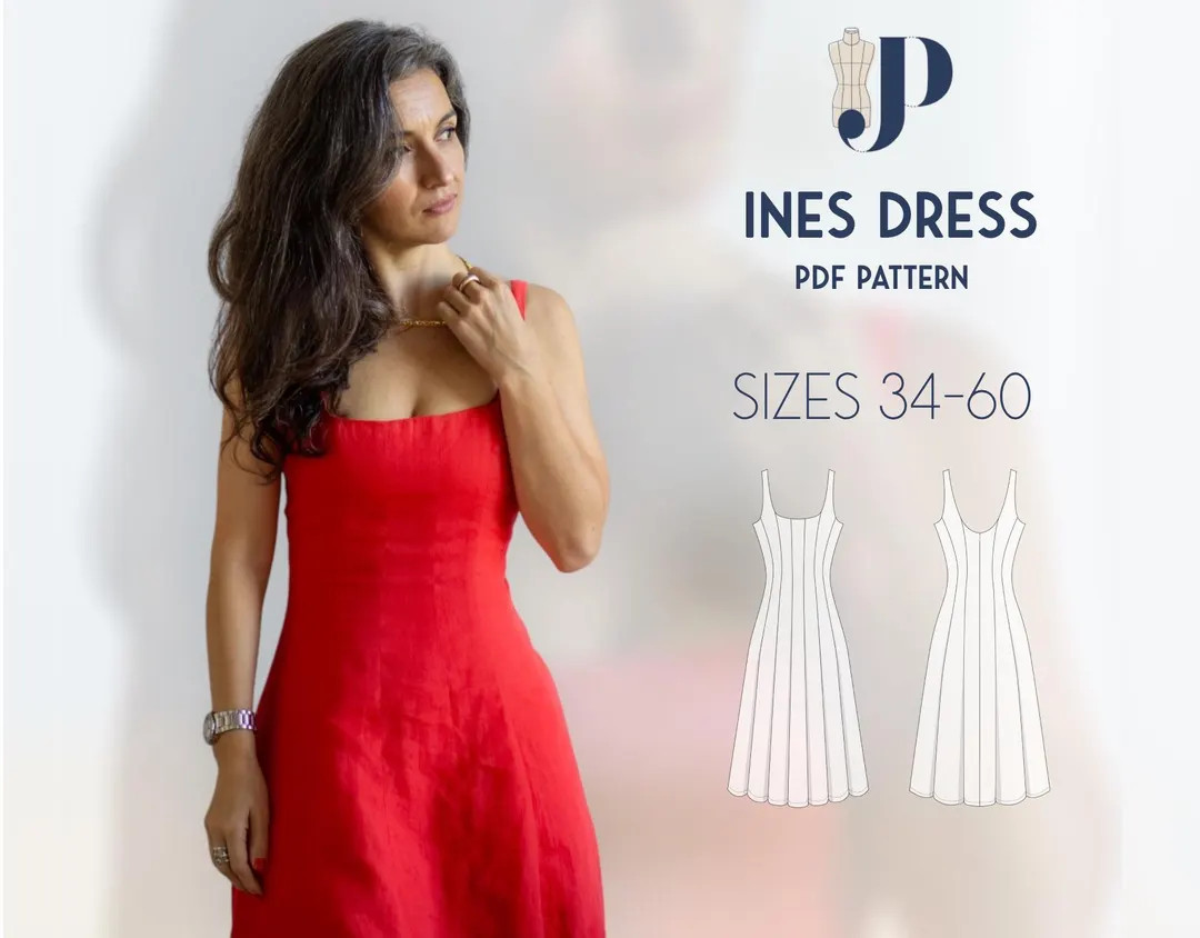 Ines Dress Just Patterns PDF Sewing Pattern Size 34-60 - Etsy | Etsy (US)