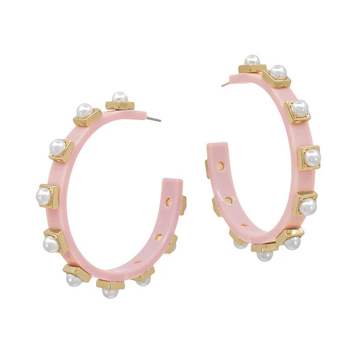Pink and Pearl Acrylic Stud Hoops | Epp and Co.