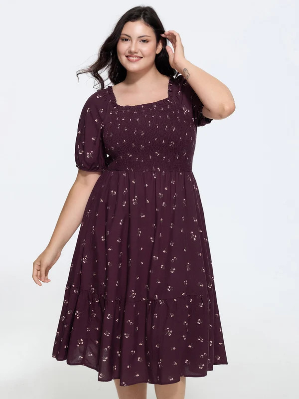 Micro Floral Shirred Bodice Midi Dress | Bloomchic