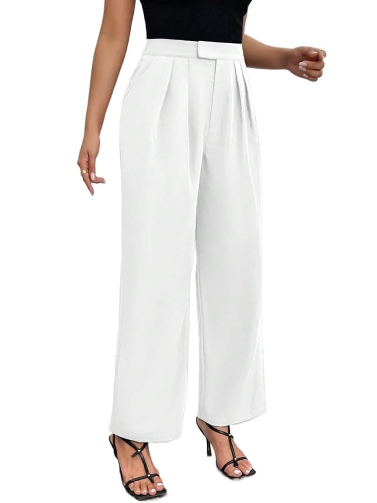 Women's 2024 Causal Straight Leg Long Pants Solid Color Trousers | Amazon (US)