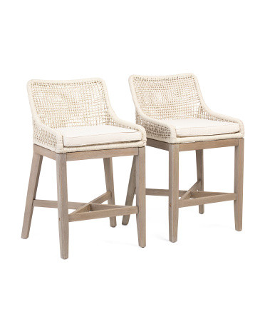 Set Of 2 37in Indoor Outdoor Grid Weave Rope Counter Stools | TJ Maxx