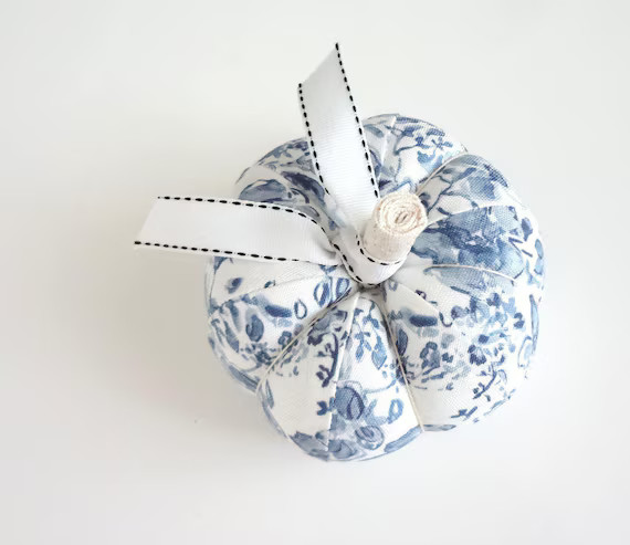Blue and White Watercolor Floral Fabric Pumpkin Pincushion | Etsy | Etsy (US)