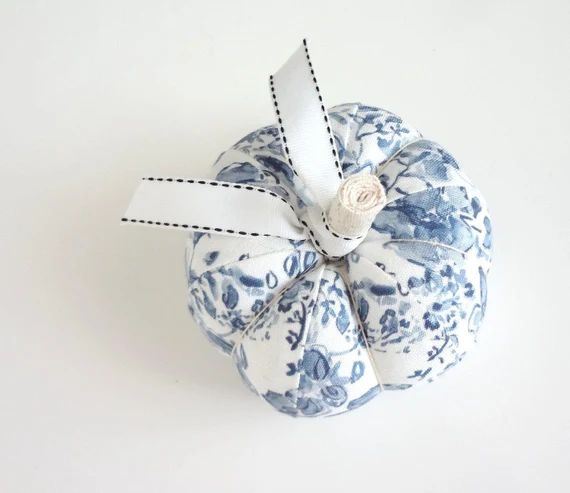 Blue and White Watercolor Floral Fabric Pumpkin Pincushion | Etsy | Etsy (US)