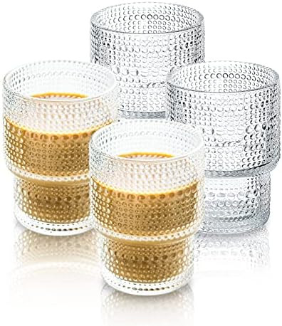Glass Cups Vintage Glassware | Set of 4 Small, Raindrop Origami Style Transparent Cocktail Glasse... | Amazon (US)