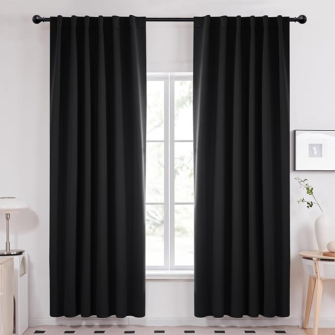 Deconovo Blackout Curtains 84 Inches Long, Black Blackout Curtains for Bedroom - 2 Panels, 52x84 ... | Amazon (US)
