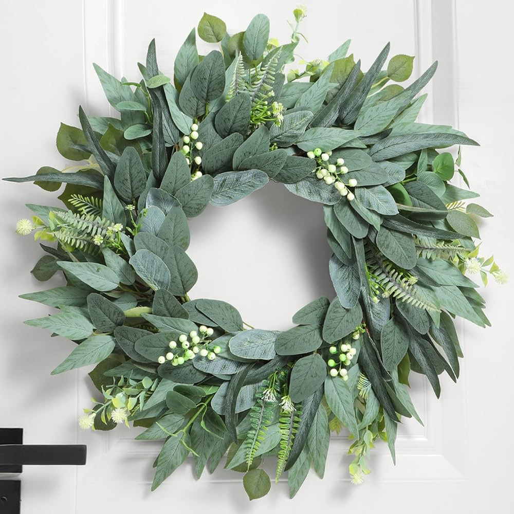 24 Inch Handmade Eucalyptus Wreaths for Front Door, Large Artificial Greenery Spring Summer Wreat... | Amazon (US)