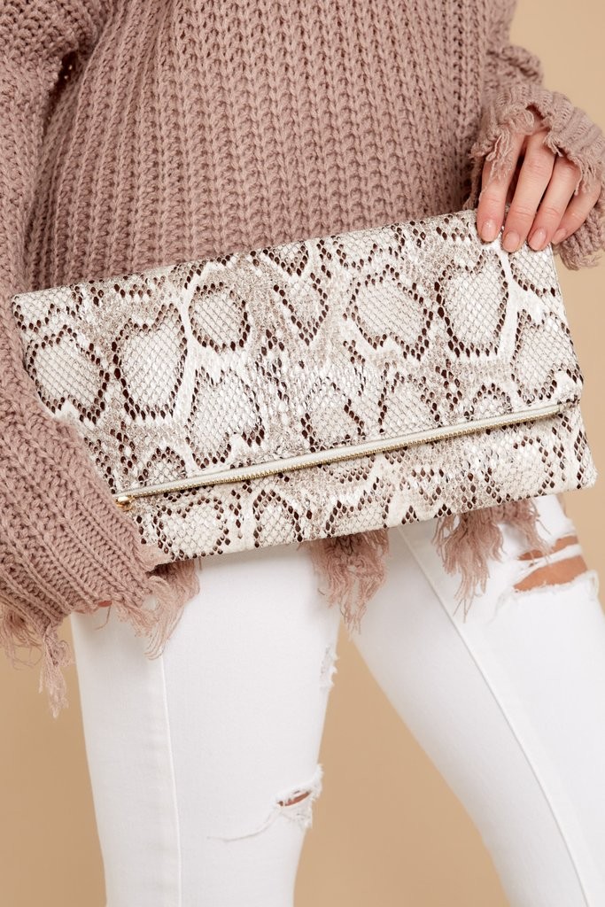 Sassy Girl Brown Snake Print Clutch | Red Dress 