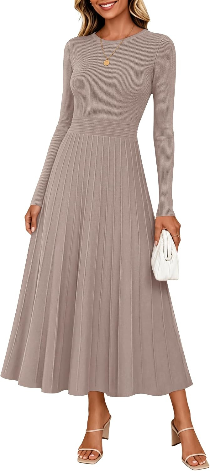 ZESICA Womens Fall Winter Pleated Cocktail Party Midi Sweater Dress | Amazon (US)