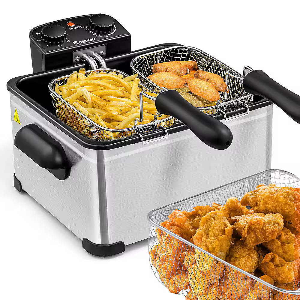 Costway - Electric Deep Fryer 5.3QT/21-Cup 1700W w/ Triple Basket - Black/Silver | Best Buy U.S.