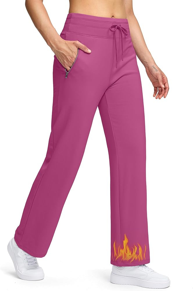 Soothfeel Women's Fleece Lined Pants High Waisted Zipper Pockets Winter Warm Thermal Sweatpants S... | Amazon (US)