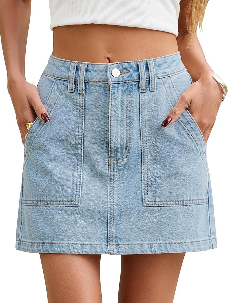 Eddoyee Mini Skirts for Women High Waisted Denim Skirt Stretch Summer Casual Jean Skirt with Pock... | Amazon (US)