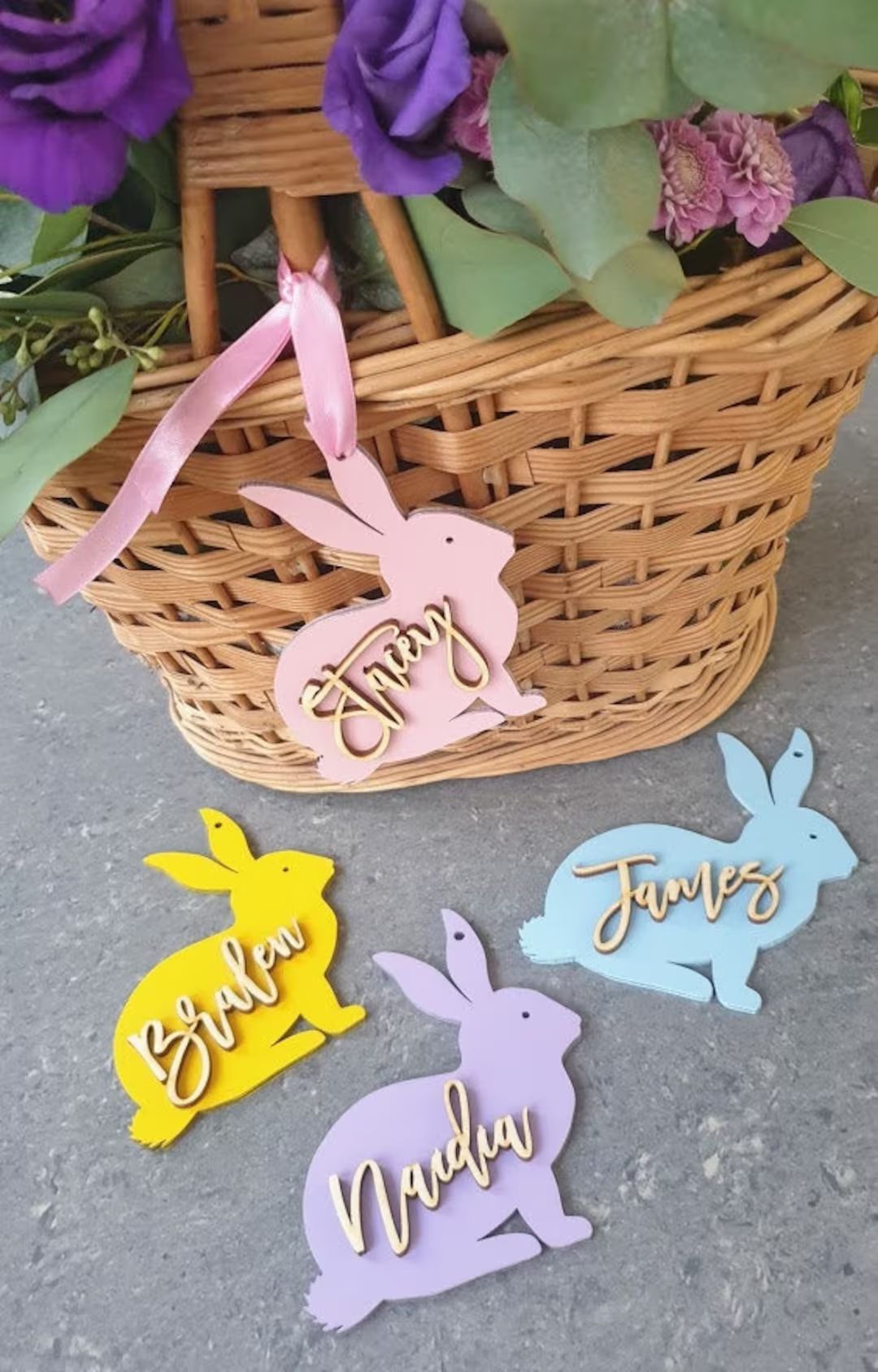 Easter Basket Tags Bunny Easter Tags Personalised Rabbit Easter Basket Tags Name Easter Decoratio... | Etsy (US)