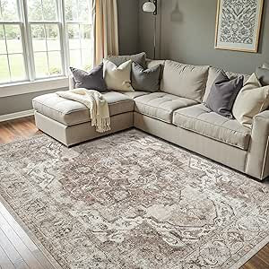 jinchan Area Rug 8x10 Washable Living Room Rug Indoor Large Vintage Floor Cover Distressed Taupe ... | Amazon (US)
