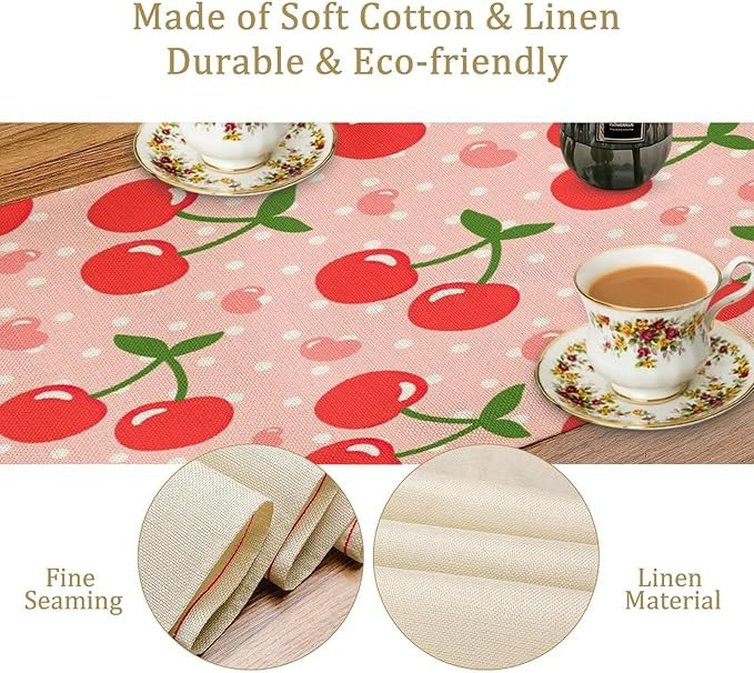 Linen Cherry Table Runner, Cartoon Cherry Girl Birthday Party Decoration Home Restaurant Kitchen ... | Amazon (US)