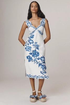 Farm Rio Floral Cascade Wavy Linen Sleeveless Midi Dress | Anthropologie (US)