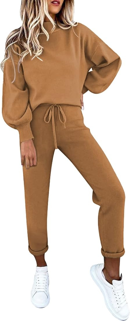 Fixmatti Women's 2 Piece Outfits Long Sleeve Pullover Sweatshirt Jogger Pants Sweatsuit | Amazon (US)