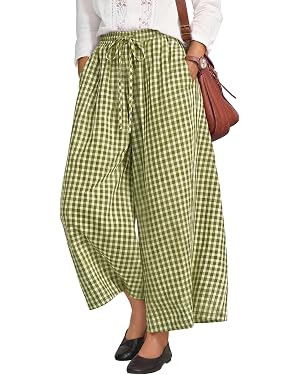 Huukeay Womens Gingham Skirt Pants | Plaid Culottes, Flowy, Maxi, Plus Size, Palazzo, Lounge Paja... | Amazon (US)