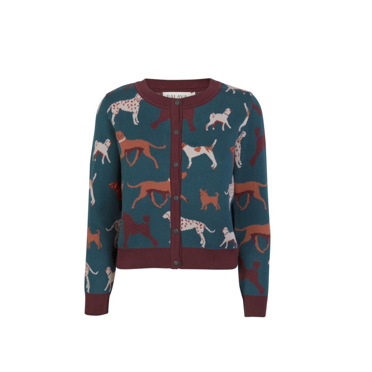 Vera - Teal Woof Jacquard Cardigan - Full Length Sleeve | Wolf & Badger (US)