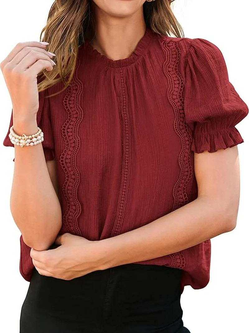 PRETTYGARDEN Womens Summer Tops Trendy Mock Neck Puff Sleeve Blouse Dressy Casual Business Wester... | Walmart (US)