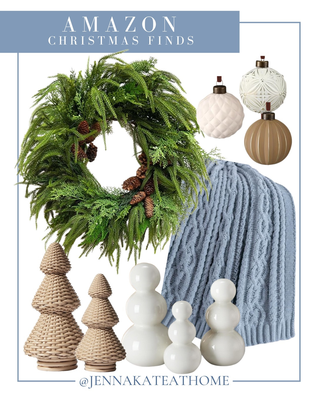 Amazon holiday decor includes wreath, ornaments, throw blanket, rattan trees, modern snowmen decor.

Coastal holiday, coastal Christmas, neutral holiday, neutral Christmas 

#LTKHoliday #LTKHome #LTKSeasonal