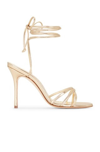 Manolo Blahnik Leather Leva 105 Sandal in Gold | FWRD | FWRD 