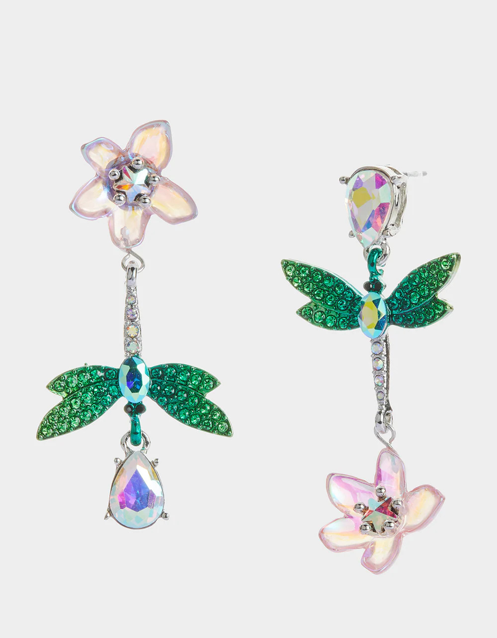 GARDEN GLAM DRAGONFLY FLOWER LINEAR EARRINGS BLUE Women's Flower Dragonfly Earrings | Betsey Johnson