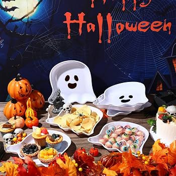 Umigy 60 Pieces Halloween Party Serving Trays, Plastic Orange Pumpkin Black Cat White Ghost Bat C... | Amazon (US)