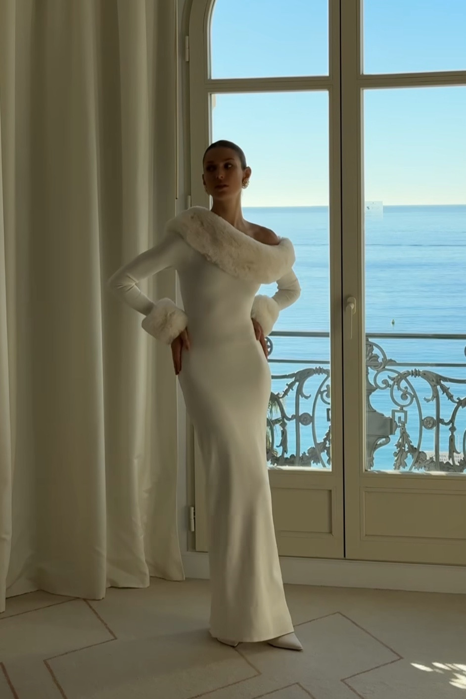 Long white dress with faux fur 

#LTKwinter #LTKstyletip #LTKmodest